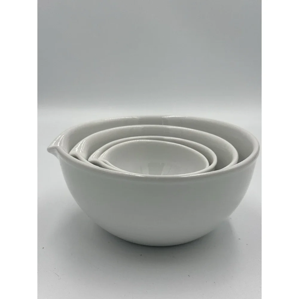Crate And Barrel 2008 White Small Mixing Bowls With Spouts